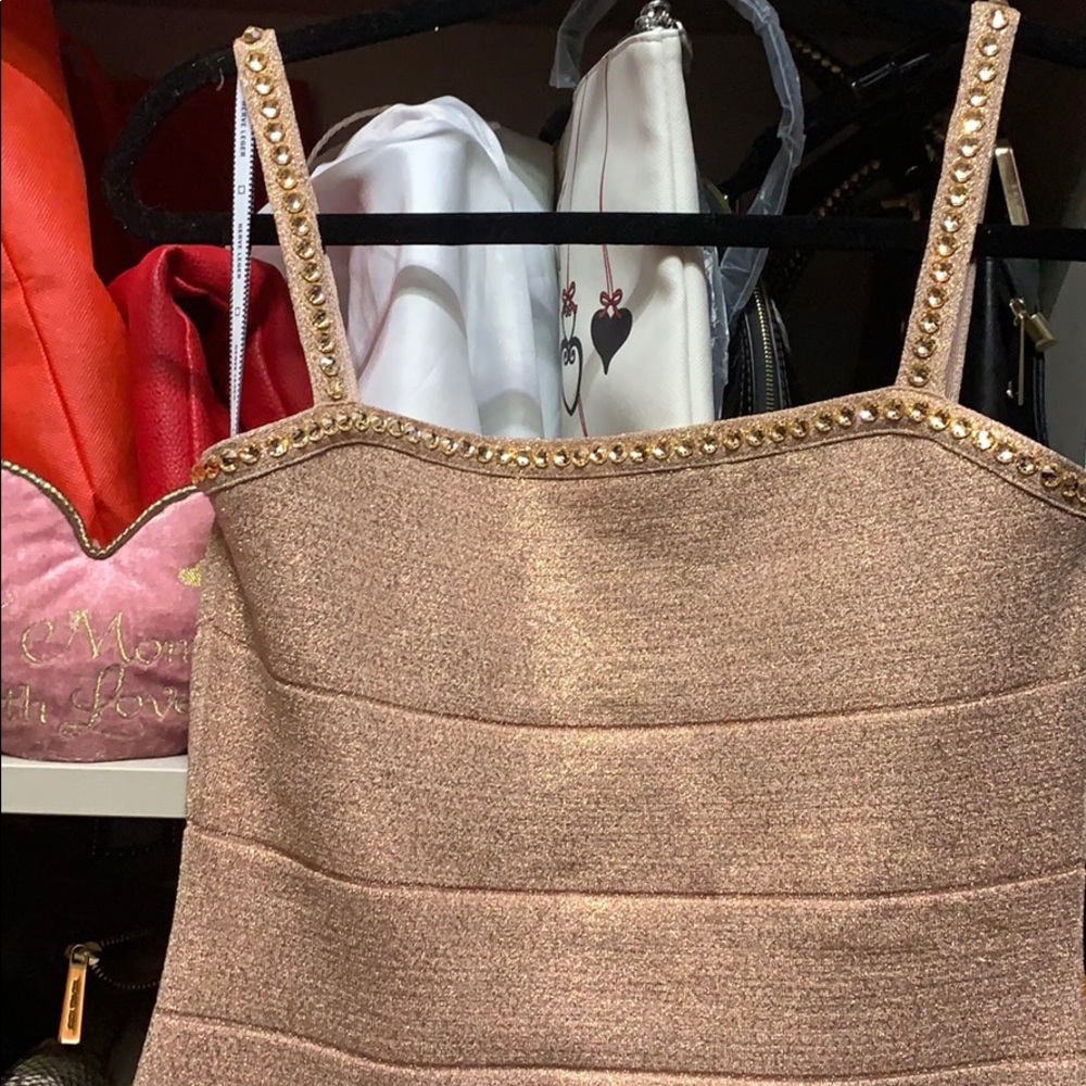 EUC Herve Leger rose gold formal dress